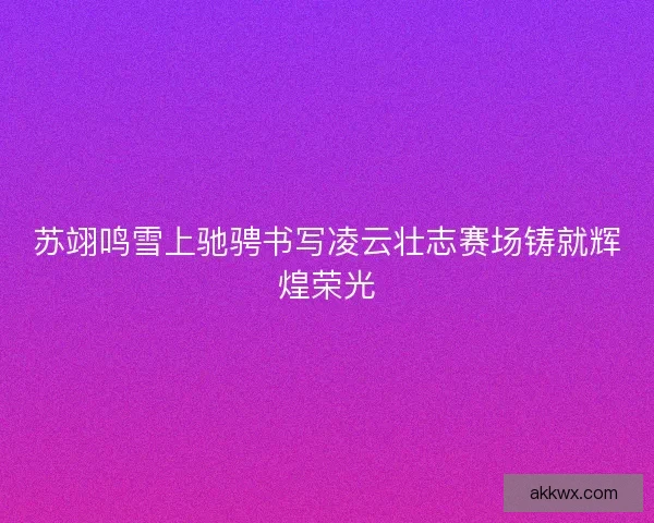 苏翊鸣雪上驰骋书写凌云壮志赛场铸就辉煌荣光