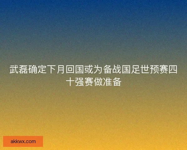 武磊确定下月回国或为备战国足世预赛四十强赛做准备